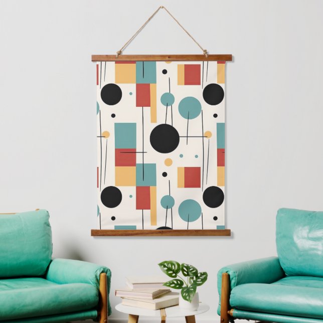 Moderne geometrische Formen Wandteppich Mit Holzrahmen (Wohnzimmer)