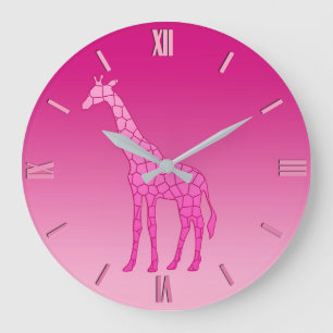 Moderne geometrische Giraffe, Fuchsia und Light Pi Große Wanduhr