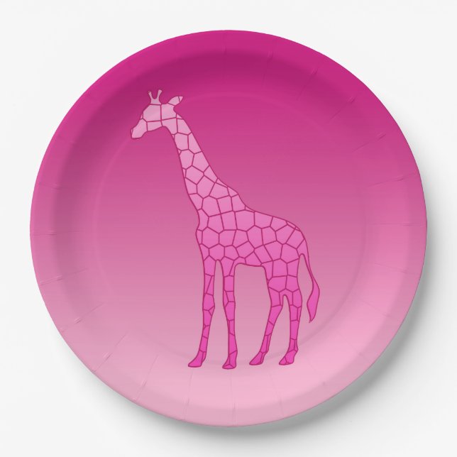 Moderne geometrische Giraffe, Fuchsia und Light Pi Pappteller (Vorderseite)
