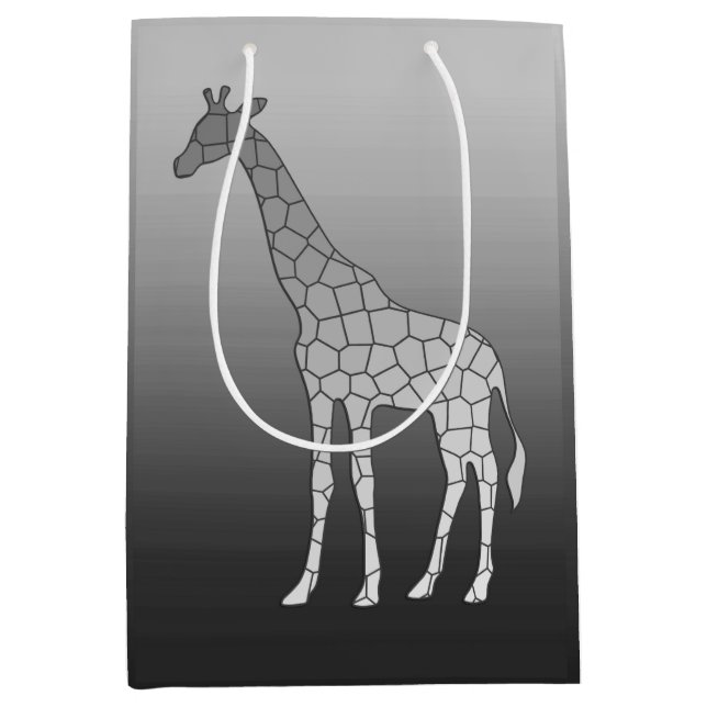 Moderne geometrische Giraffe, Silbergrau/Grau Mittlere Geschenktüte (Vorderseite)