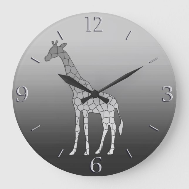 Moderne geometrische Giraffe Silver Gray / Grau Große Wanduhr (Vorderseite)