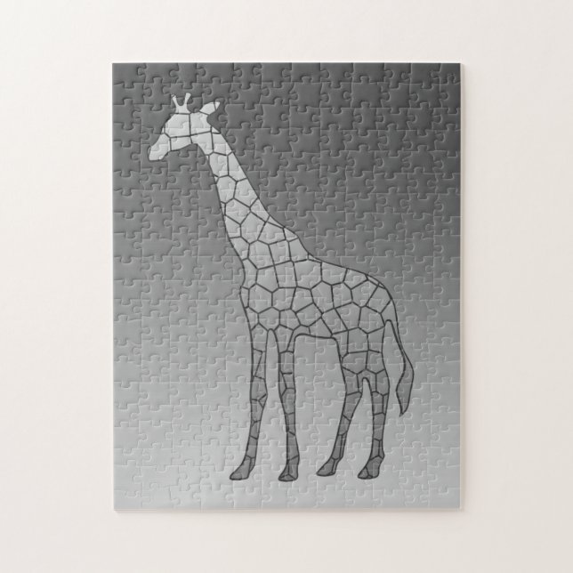 Moderne geometrische Giraffe Silver Gray / Grau Puzzle (Vertikal)