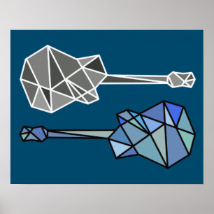 moderne geometrische Gitarrenmusik auf blau Poster