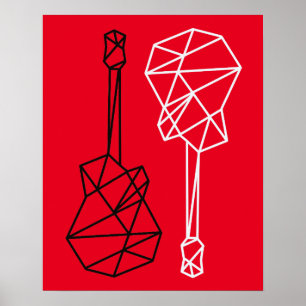 moderne geometrische Gitarrenmusik auf rot Poster