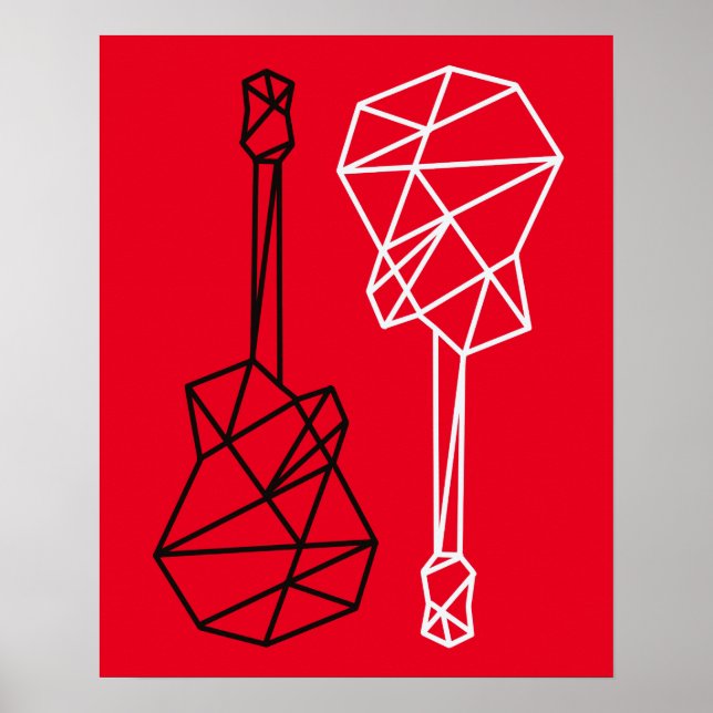 moderne geometrische Gitarrenmusik auf rot Poster (Vorne)