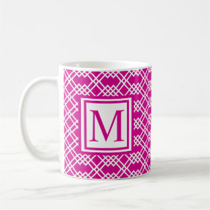 Moderne geometrische Gitter-Monogramm Himbeerrosa Kaffeetasse