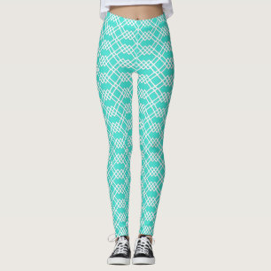 Moderne geometrische Gitterstruktur in hell Türkis Leggings