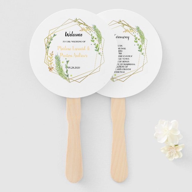 Moderne geometrische goldene Rahmen-Blätter Fächer (Vorne und Hinten)