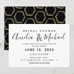 Moderne geometrische goldene und schwarze Hochzeit Einladung