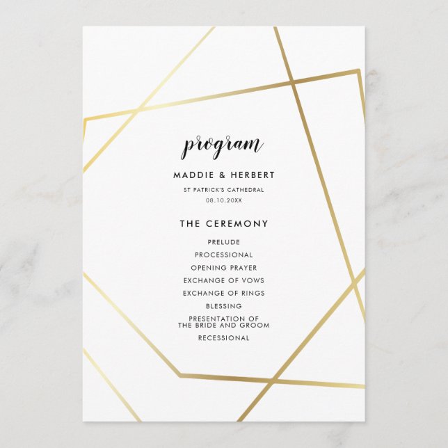 Moderne geometrische Goldrahmen-Hochzeit Programm (Vorderseite)