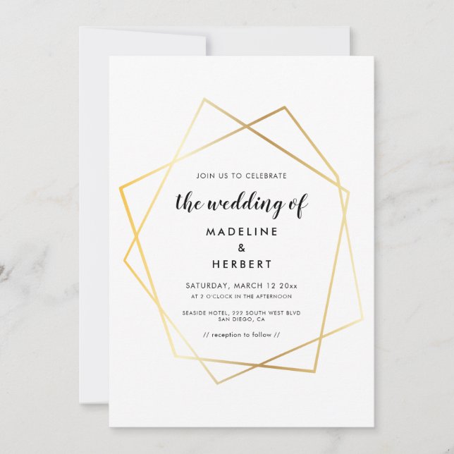 Moderne geometrische Goldrahmen-Hochzeitseinladung Save The Date (Vorderseite)