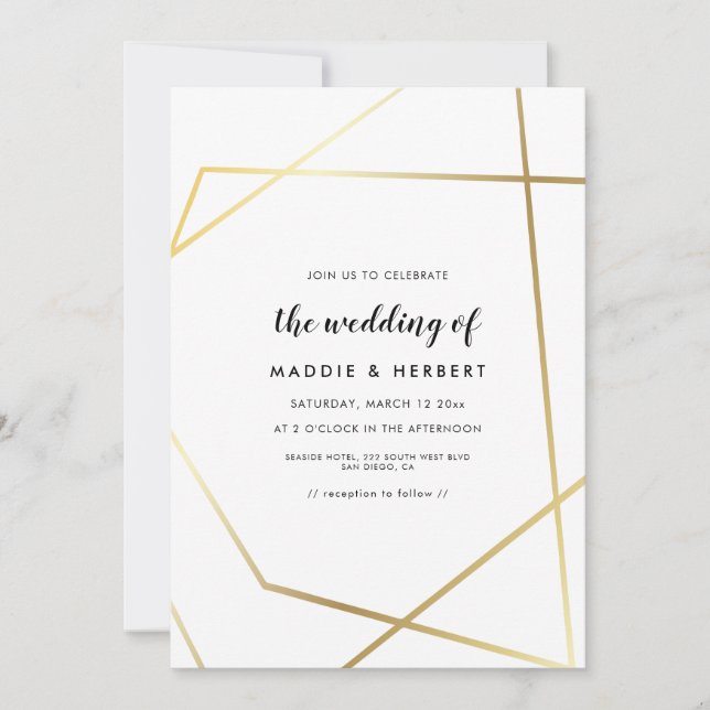 Moderne geometrische Goldrahmen-Hochzeitseinladung Save The Date (Vorderseite)