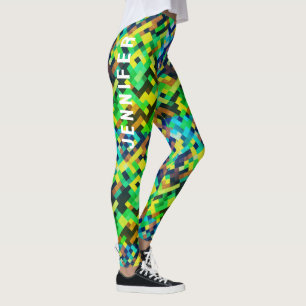 Moderne geometrische grüne Pixel-Art-Gaming-Muster Leggings