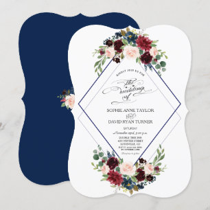 Moderne geometrische Hochzeit der Marine Burgund Einladung