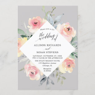 Moderne, geometrische Hochzeit in Grau-Rosa Einladung