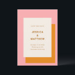 Moderne geometrische Hochzeit spart das Datum Rosa Save The Date<br><div class="desc">Modern geometrisch fett Save the Date in Rosa und Orange</div>