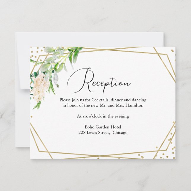 Moderne geometrische Hochzeitsempfangskarte für Gr RSVP Karte (Vorderseite)