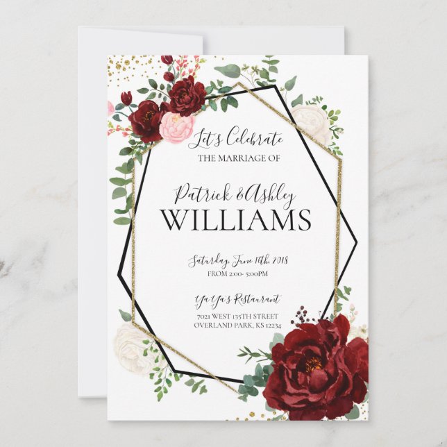 Moderne geometrische Hochzeitsempfehlung mit Gold  Einladung (Vorderseite)