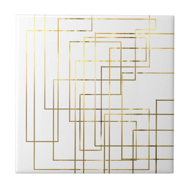 Moderne geometrische Imitate Gold Lines Fliese (Vorderseite)