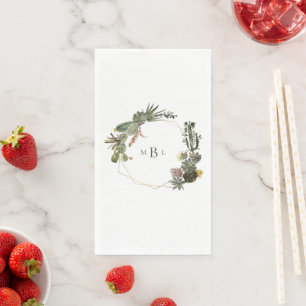 Moderne geometrische Kaktus Monogramm weiß Serviette