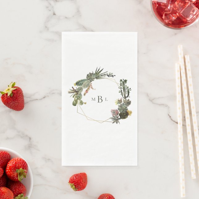 Moderne geometrische Kaktus Monogramm weiß Serviette (Beispiel)