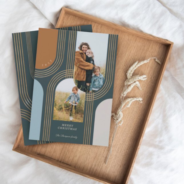 Moderne geometrische, konzentrische Goldene Bögen  Feiertagskarte (Von Creator hochgeladen)