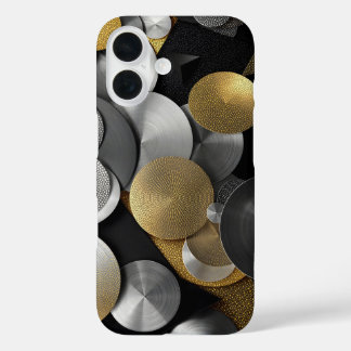 Moderne geometrische Kreise in Gold und Silber iPhone 16 Hülle