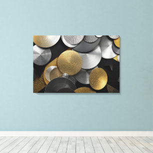 Moderne geometrische Kreise in Gold und Silber Leinwanddruck