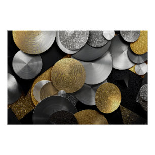 Moderne geometrische Kreise in Gold und Silber Poster