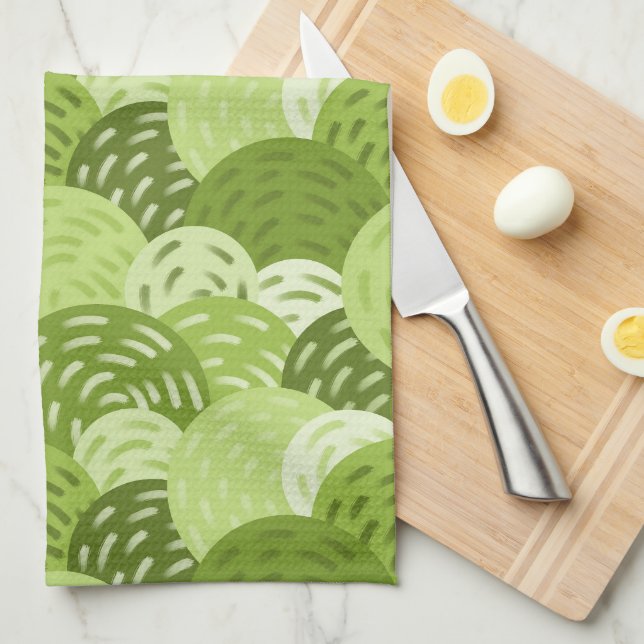 Moderne geometrische Kreise, Limon, Avocado, Celer Geschirrtuch (Viertel Falte)
