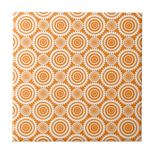 Moderne geometrische Kreise Orange und Weiß Muster Fliese (Vorderseite)