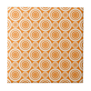 Moderne geometrische Kreise Orange-Weiß-Muster Fliese