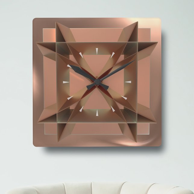 Moderne geometrische Kupfer-Wand-Uhr Quadratische Wanduhr (This trendy faux copper square wall clock will add a touch of style to your lovely home!)
