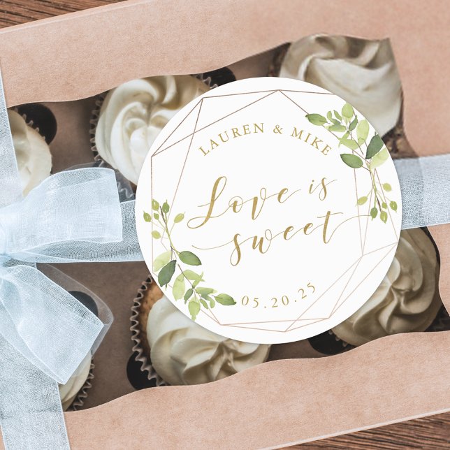 Moderne geometrische Liebe ist süße Hochzeit Runder Aufkleber (Von Creator hochgeladen)