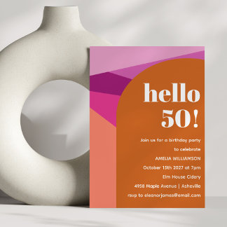 Moderne geometrische Lila Terracotta 50. Geburtsta Einladung