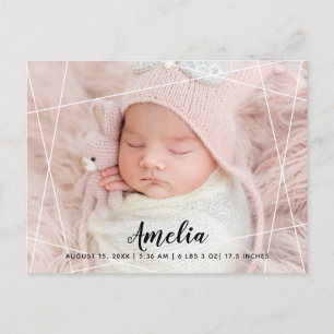 Moderne geometrische Linien Foto Geburt Ankündigungspostkarte