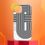 Moderne geometrische Linien mit kleinem Namen Case-Mate iPhone 14 Pro Max Hülle<br><div class="desc">Ein robustes Design mit gestreiftem Muster und runden Formen in Schwarz/Weiß. Ein kühnes,  aber minimales Design mit einem optionalen Bereich zum Hinzufügen von Text.</div>