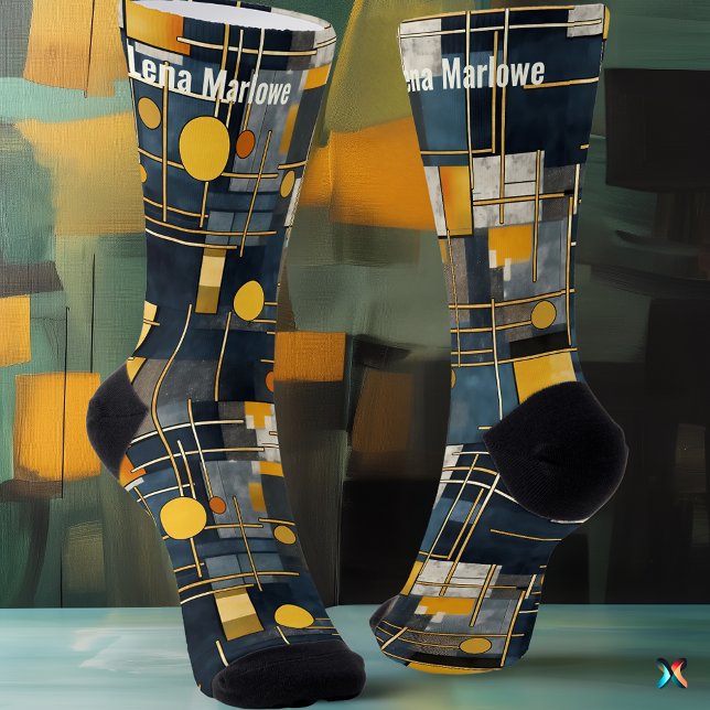 Moderne geometrische Marine und Gold Personalisier Socken (Von Creator hochgeladen)