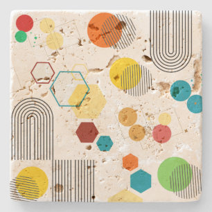 Moderne geometrische Mitte des Jahrhunderts Orange Steinuntersetzer