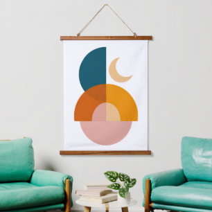 Moderne geometrische Mond-Abstrakte Kunst Wandteppich Mit Holzrahmen