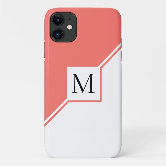 Moderne geometrische Monogramm-Lebendkoralle Case-Mate iPhone Hülle (Rückseite)