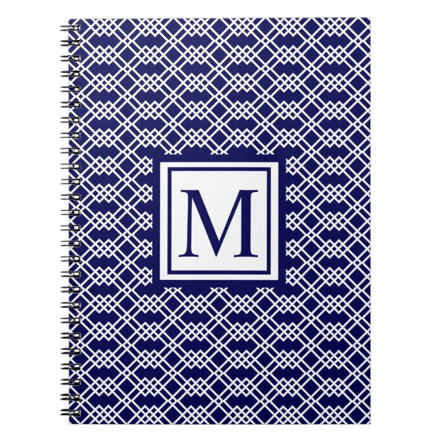 Moderne geometrische Monogramm Navy & White Notizblock (Vorderseite)