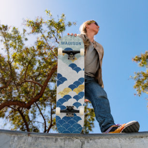 Moderne geometrische Muster Blau Gold Benutzerdefi Skateboard