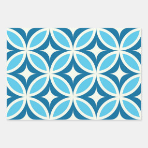Moderne geometrische Muster in Blau aus der Mitte Geschenkpapier Set