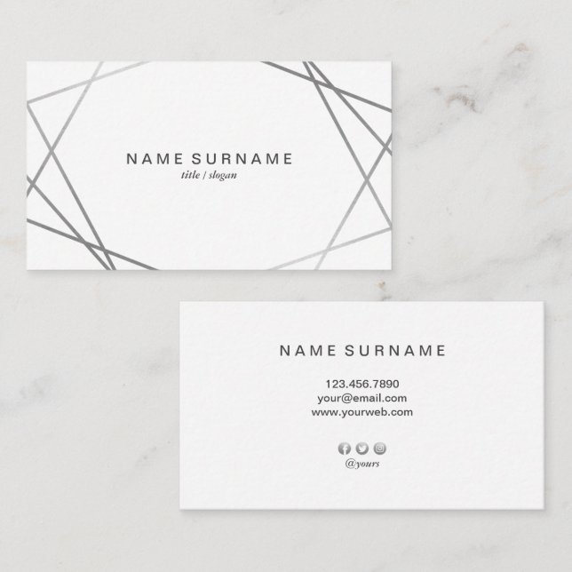 Moderne geometrische Muster-Silber-Visitenkarte Visitenkarte (Vorne/Hinten)
