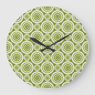 Moderne geometrische Musterkunst in Olivgrün und W Große Wanduhr