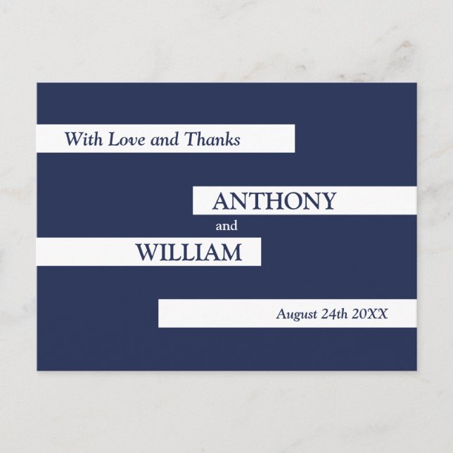 Moderne geometrische Navy Blue White Wedding Viele Postkarte (Vorderseite)