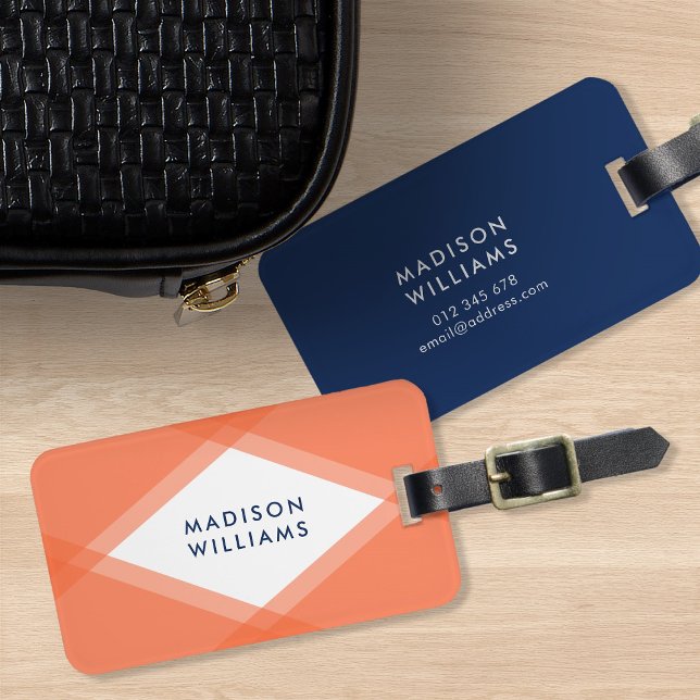 Moderne geometrische Orange- und Blaugeometrie Gepäckanhänger (Von Creator hochgeladen)