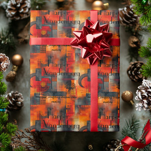 Moderne geometrische Orangenfarben und Personalisi Geschenkpapier