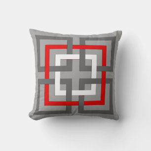 Moderne geometrische Quadrate, grau, rot und weiß Kissen